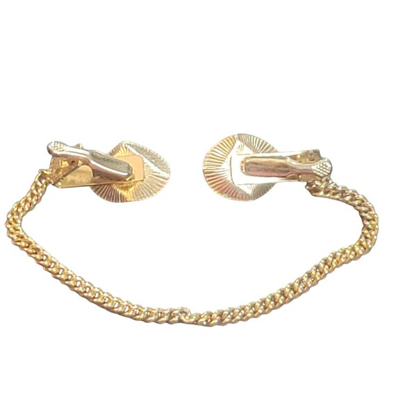 Vintage Gold Tone Sweater Guard Clip Black Stone Chain Retro Mid-Century Jewelry - Picture 8 of 10